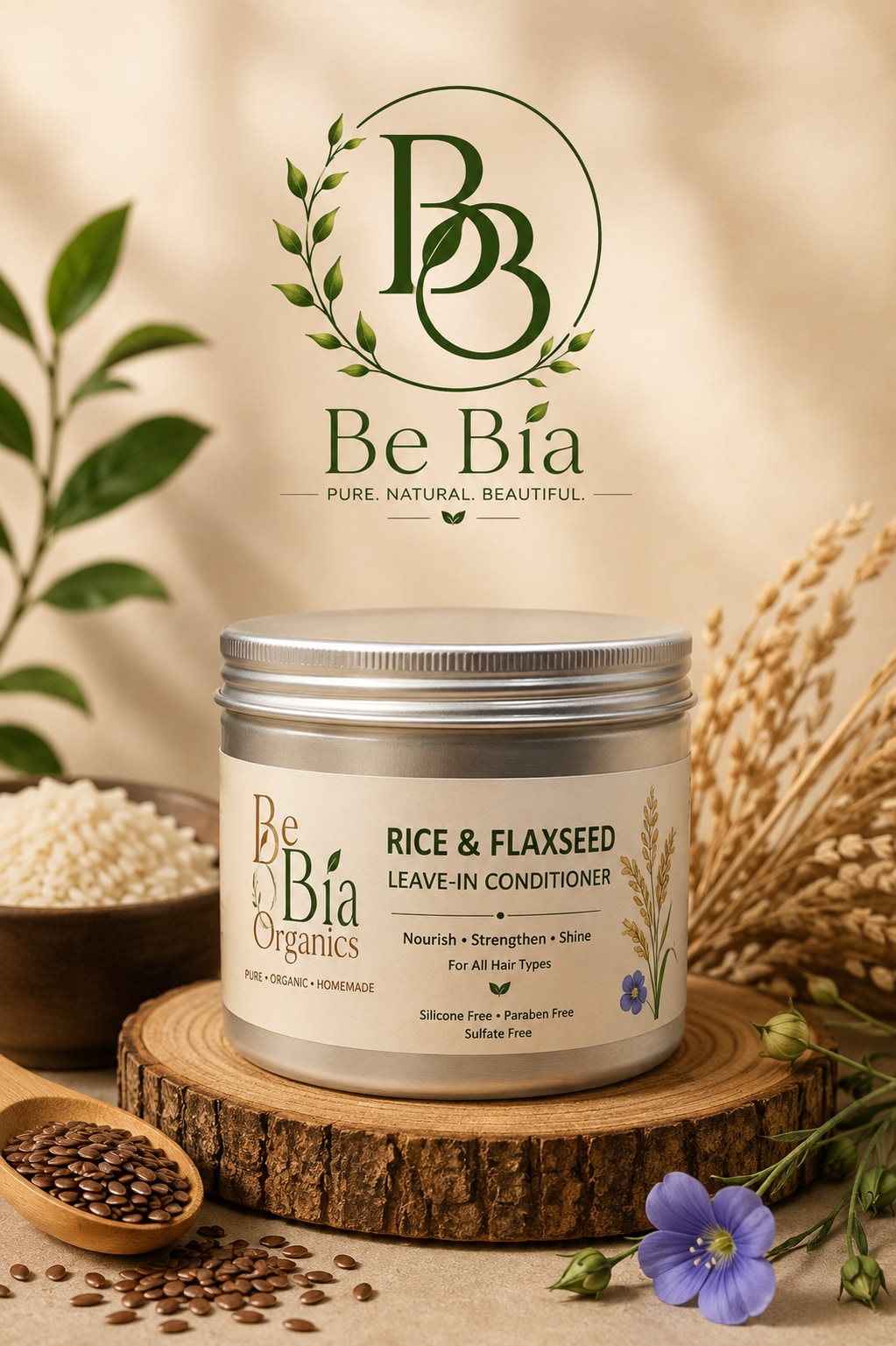 Rice & Flaxseed Leave-on Hair Conditioner — organic product by Bebia Organics